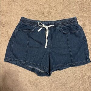 Universal Thread Women's High Rise Drawstring Denim Beach Shorts - Dark Wash
